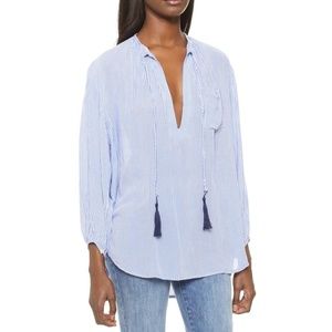 Faithfull The Brand Blue Striped Tassel Oversized Blouse 2